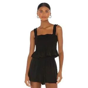 Bcbgeneration Women's Black Poly/Spandex Knit Smocked Ruffled Tank Top